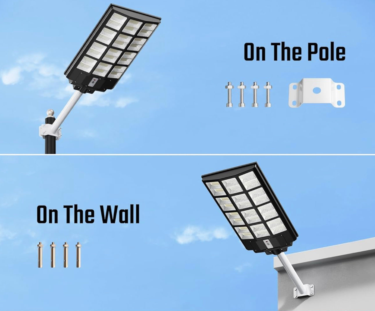 Lighteme 1200W Commercial Solar Street Light , 100000LM Parking Lot Light Dusk to Dawn With Remote
