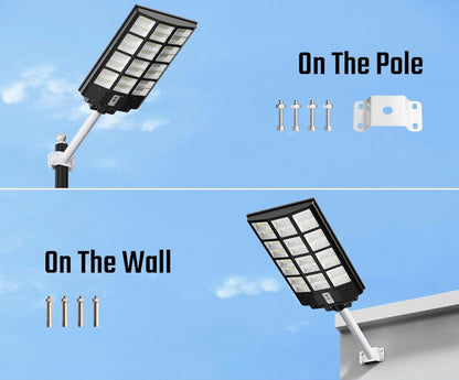 Lighteme 1200W Commercial Solar Street Light , 100000LM Parking Lot Light Dusk to Dawn With Remote