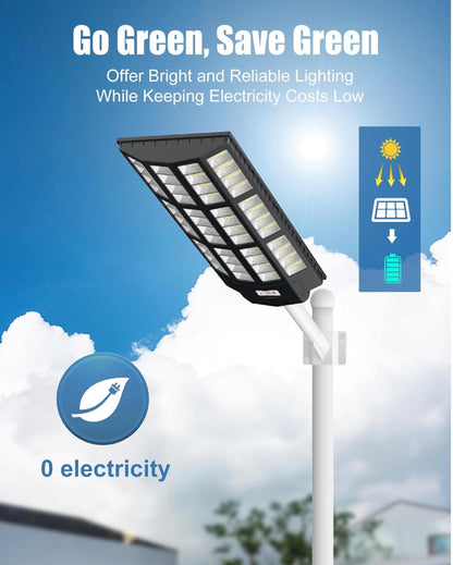 Lighteme 9000W Solar Street Light - Tri-Color 3000K/4000K/6500K Dimmable Solar Motion Sensor Light Outdoor, IP66 Waterproof Solar Dusk to Dawn Lights