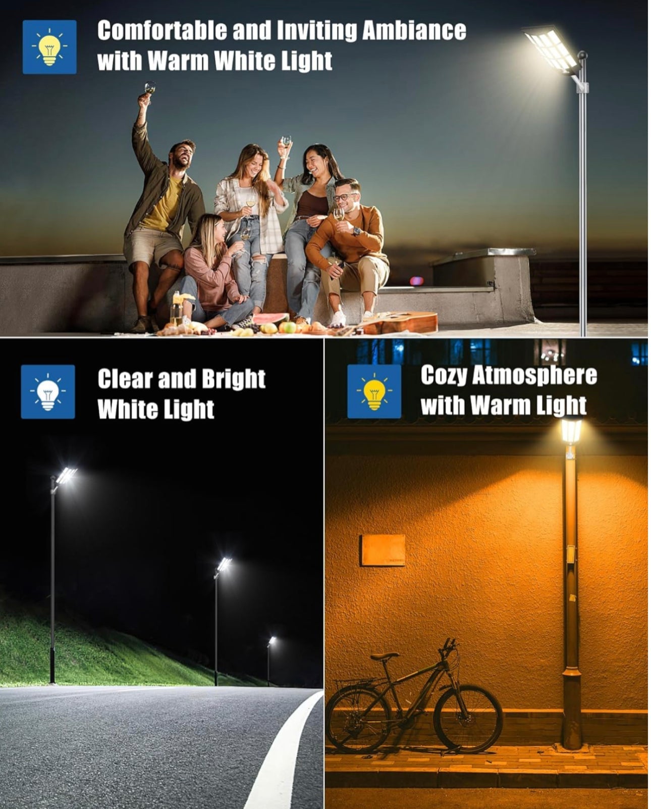 Lighteme 9000W Solar Street Light - Tri-Color 3000K/4000K/6500K Dimmable Solar Motion Sensor Light Outdoor, IP66 Waterproof Solar Dusk to Dawn Lights