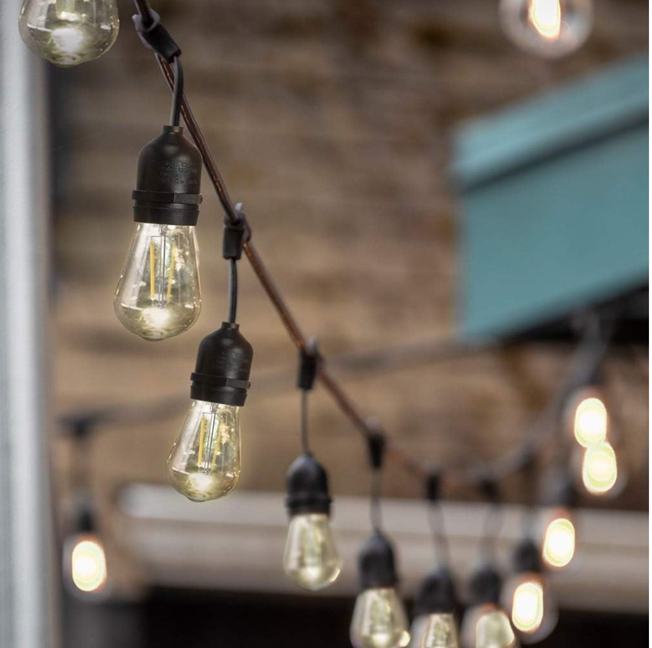 Lighteme 48 Fuß lange, steckbare LED-Lichterkette für den Außenbereich, wasserdicht, zum Aufhängen, dimmbare 2-W-Vintage-Edison-Glühbirnen 
