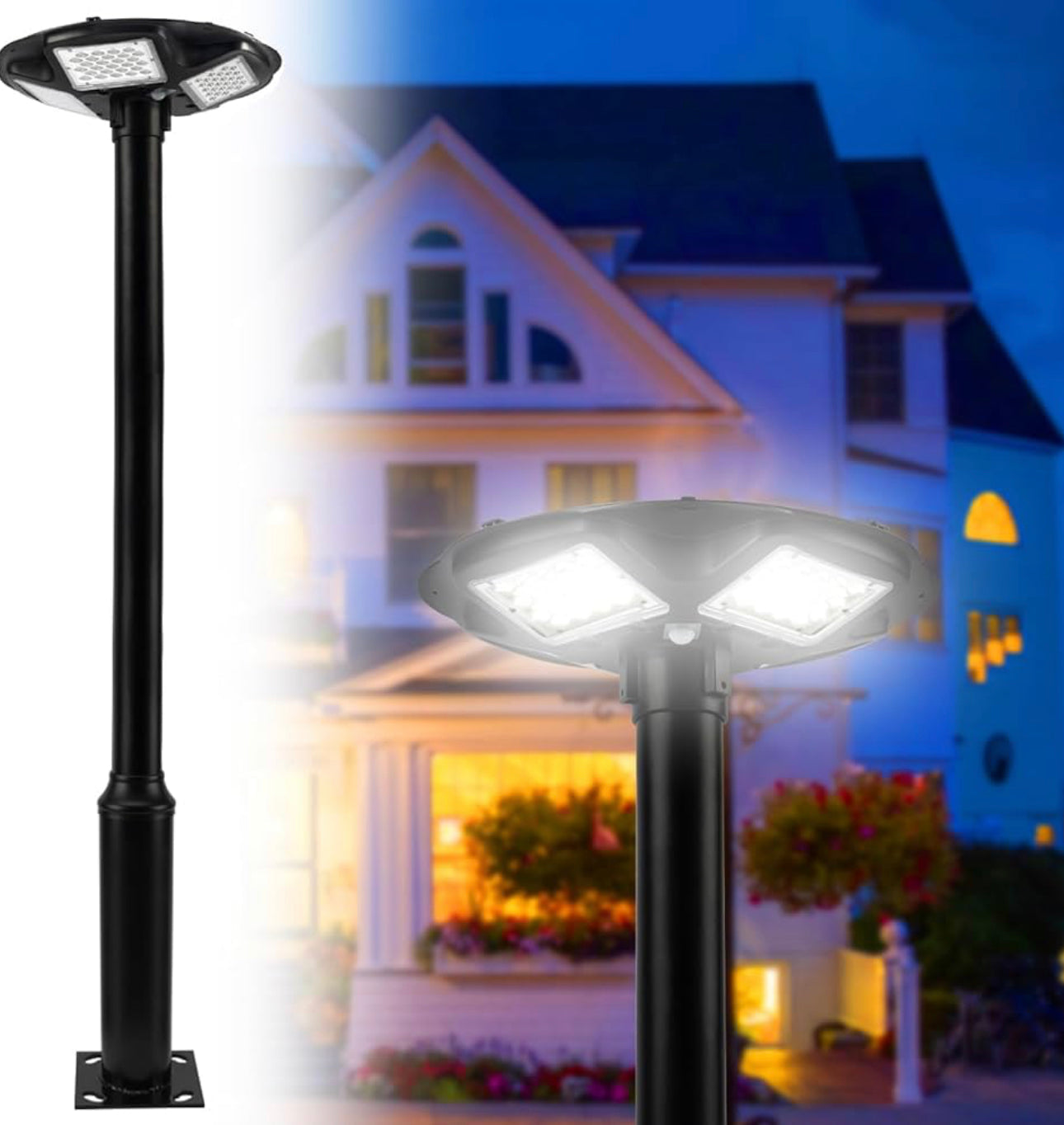 Lighteme 1500W Commercial Solar Flag Pole Outdoor Lamp Post Light with 98 inch Pole IP67 Waterproof With Remote