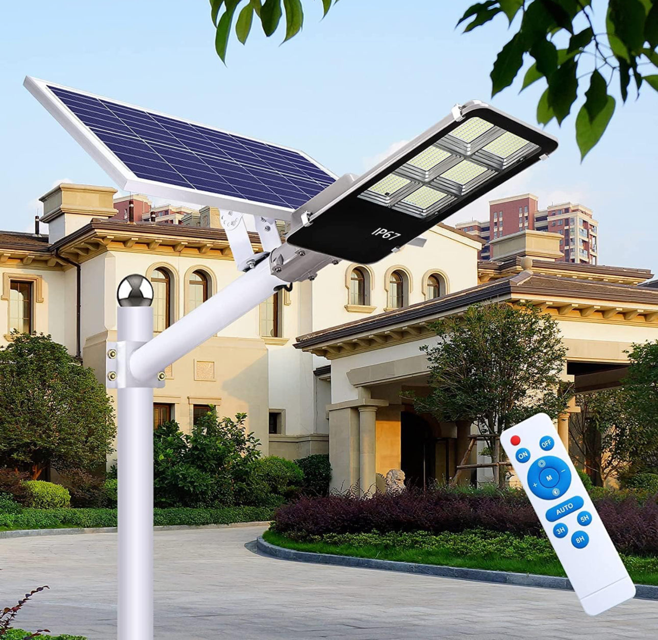 Lighteme 400W Solar Street Lights Outdoor, Dusk to Dawn Solar Led Outdoor Light with Remote Control, 6500K Daylight White