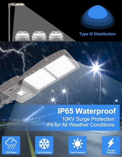 Lighteme 320W LED Parking Lot Light Hard Wired 48,000LM, Hot Wire UL Listed Industrial Grade LED Shoebox Parking Pole Light 5000K IP65 Waterproof