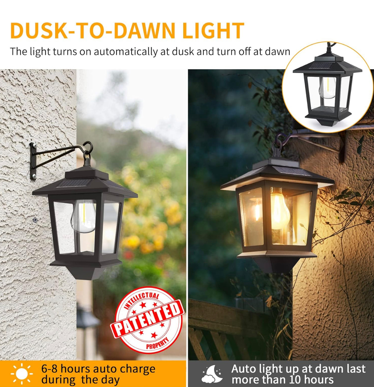Lighteme 2 Pack Solar Aluminum Wall Hanging Lanterns with Replaceable Bulb, 4 Solar Panels,Anti-Rust