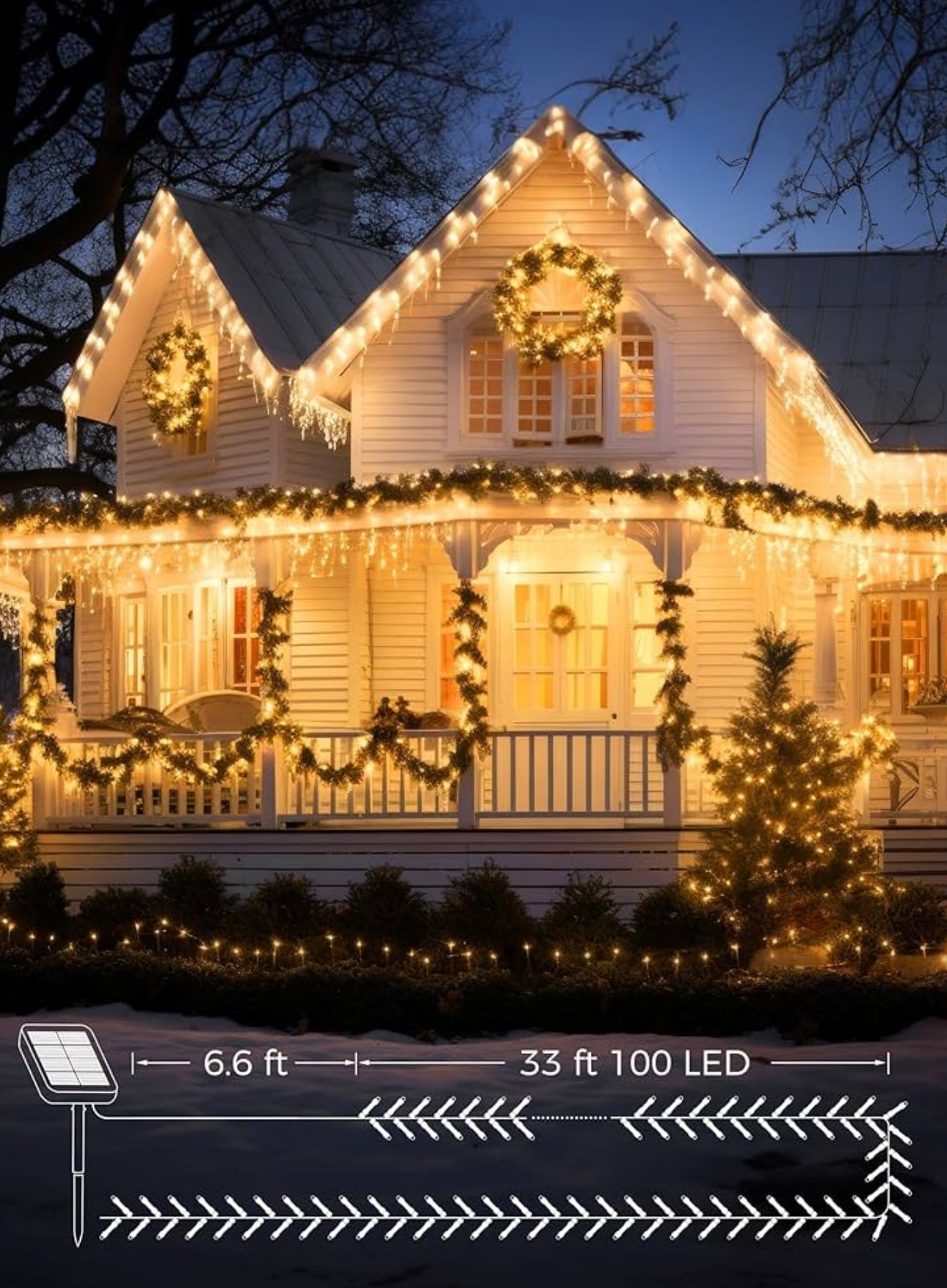 Lighteme 33Ft Solar Led string light 100LED Light-Green Wire