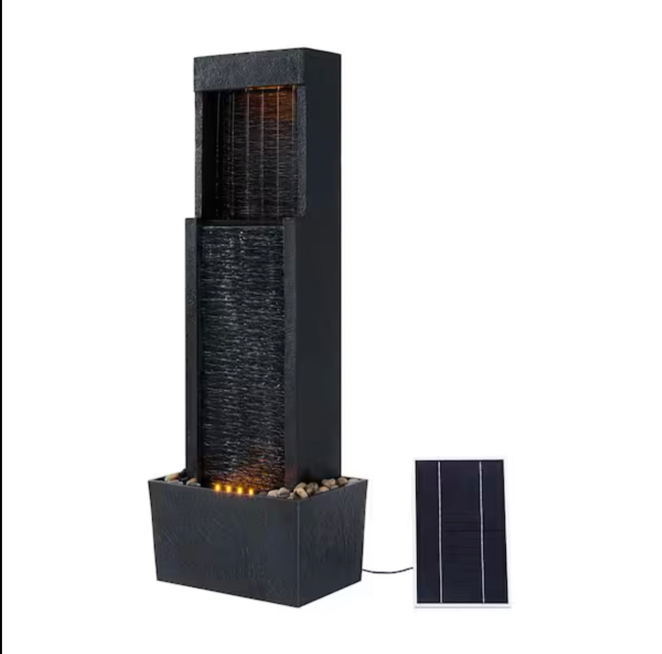Lighteme Solar-Powered Waterfall Fountain with LED Lights, 38'' Tall Outdoor Gray Slate