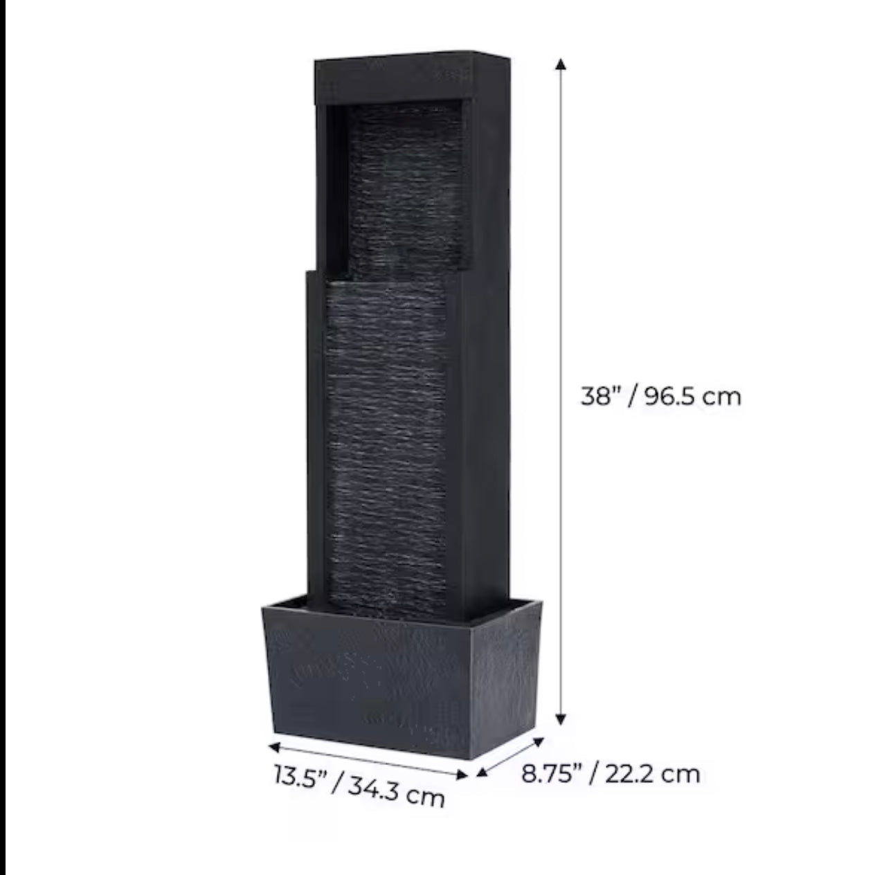 Lighteme Solar-Powered Waterfall Fountain with LED Lights, 38'' Tall Outdoor Gray Slate