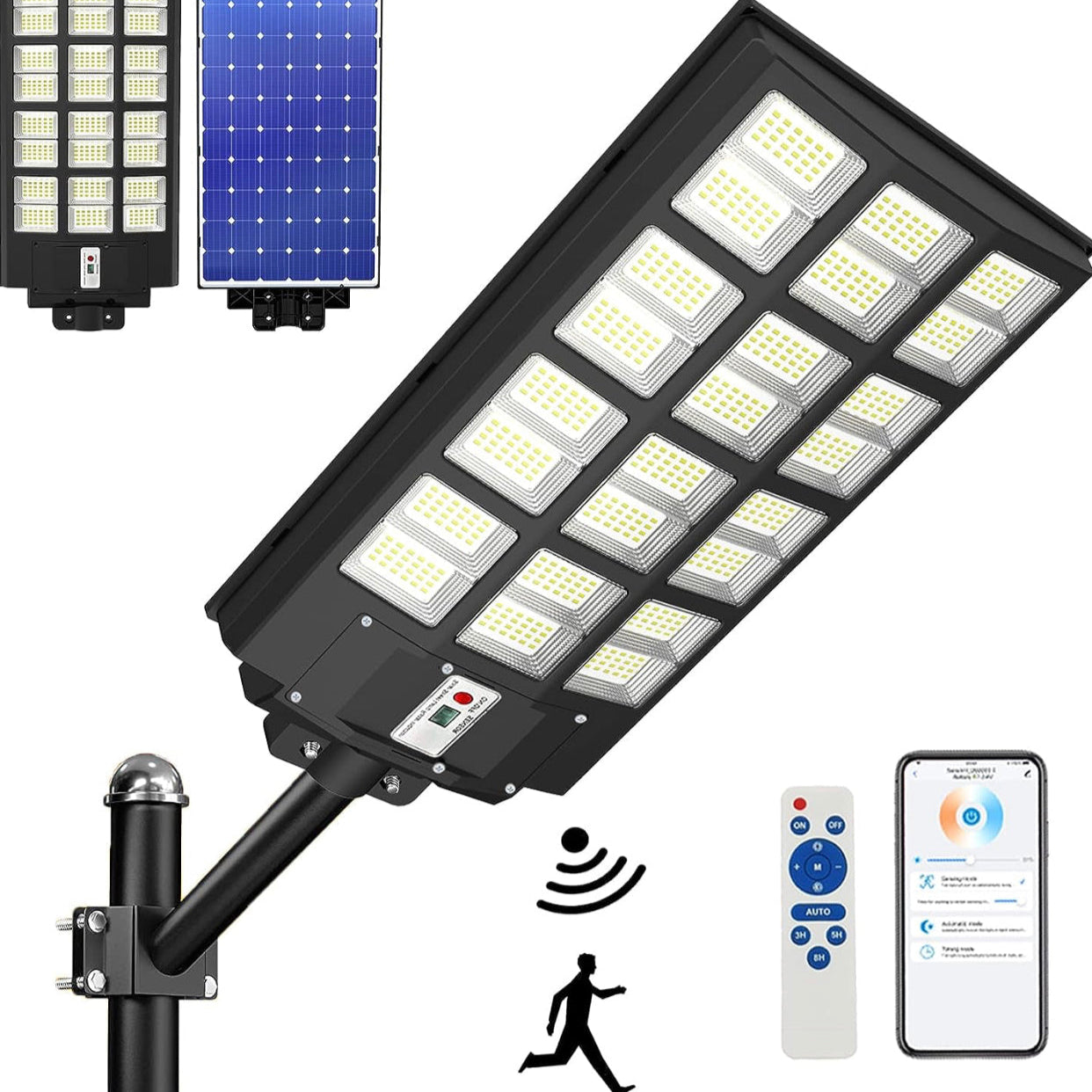 Lighteme 2000W Solar Street Light Outdoor, 250000LM 6500K with Mobile App Remote Control Dusk to Dawn LED Motion Sensor