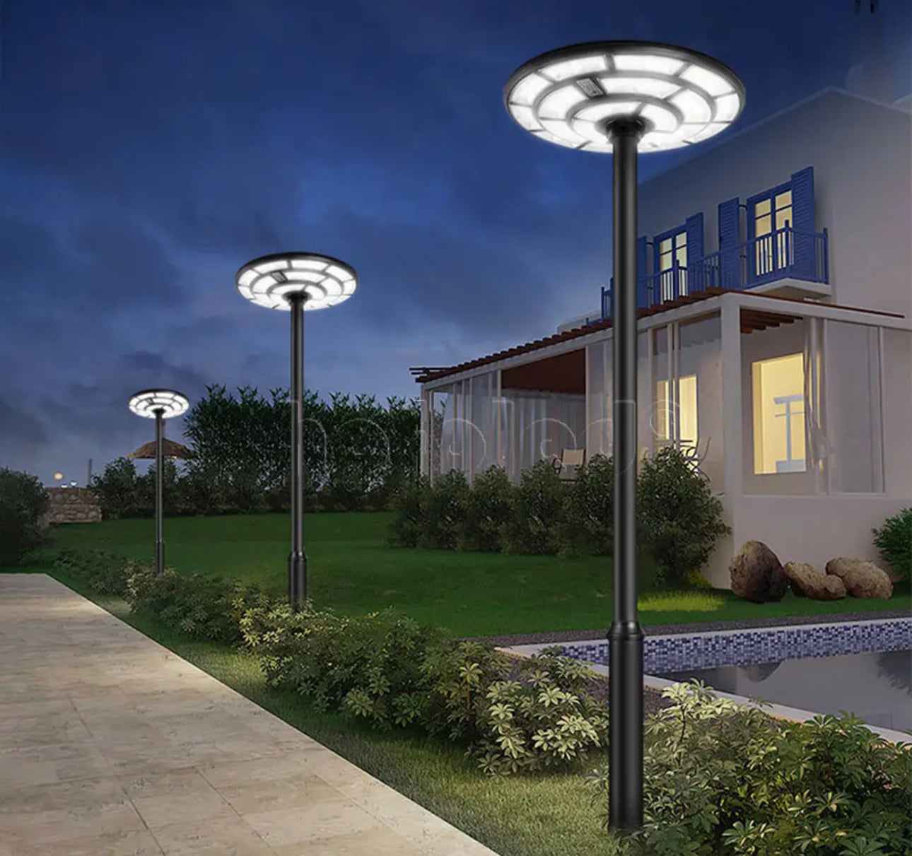 Lighteme 2500W Solar Outdoor Light UFO Garden Pole And Wall Street Lights For Home, Yard, Farmhouses with Remote