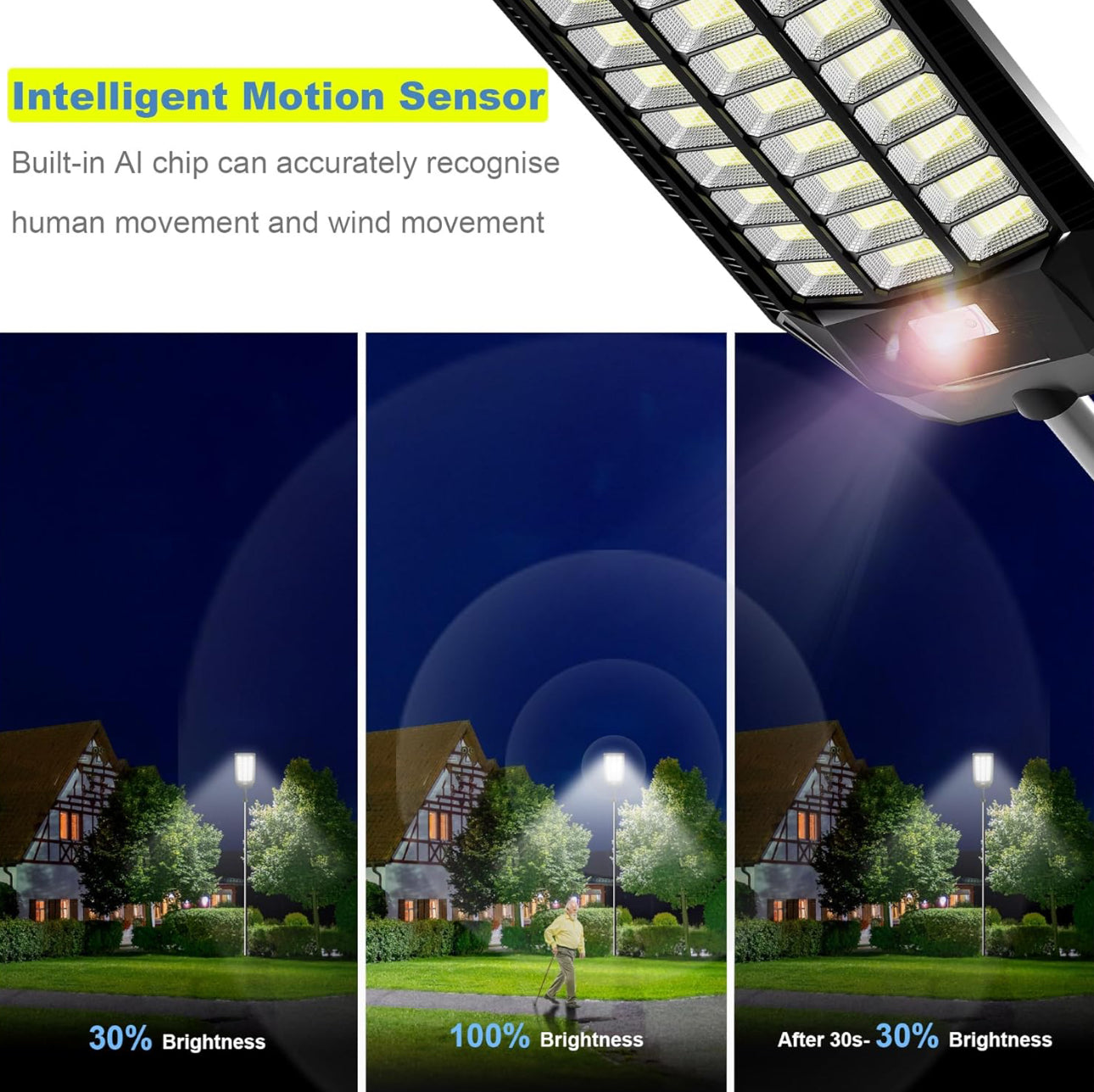 Lighteme 3000W Solar Street Light, 180000 Lumens Dusk to Dawn Street Lights Solar Powered Motion Sensor