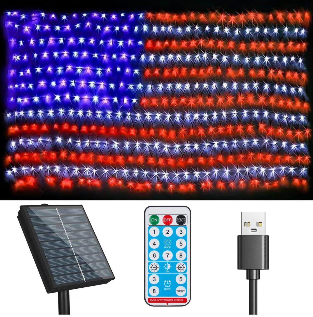 Lighteme American Flag Solar Lights 420 Super Bright LEDs 2-in-1 Solar Powered and Plug in Flag Light