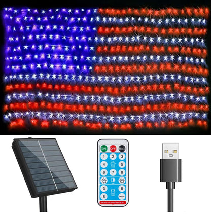 Lighteme American Flag Solar Lights 420 Super Bright LEDs 2-in-1 Solar Powered and Plug in Flag Light