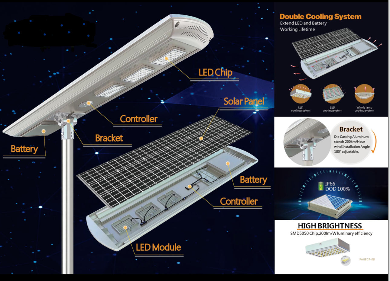 Lighteme 2400w Self Cleaning Solar Street Light Diecast Aluminum