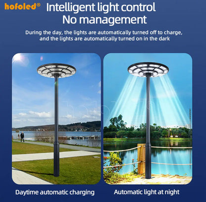 Lighteme 2500W Solar Outdoor Light UFO Garden Pole And Wall Street Lights For Home, Yard, Farmhouses with Remote