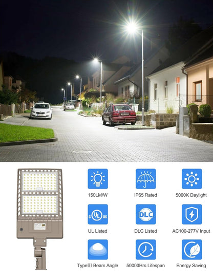 Lighteme 320W LED Parking Lot Light Hard Wired 48,000LM, Hot Wire UL Listed Industrial Grade LED Shoebox Parking Pole Light 5000K IP65 Waterproof