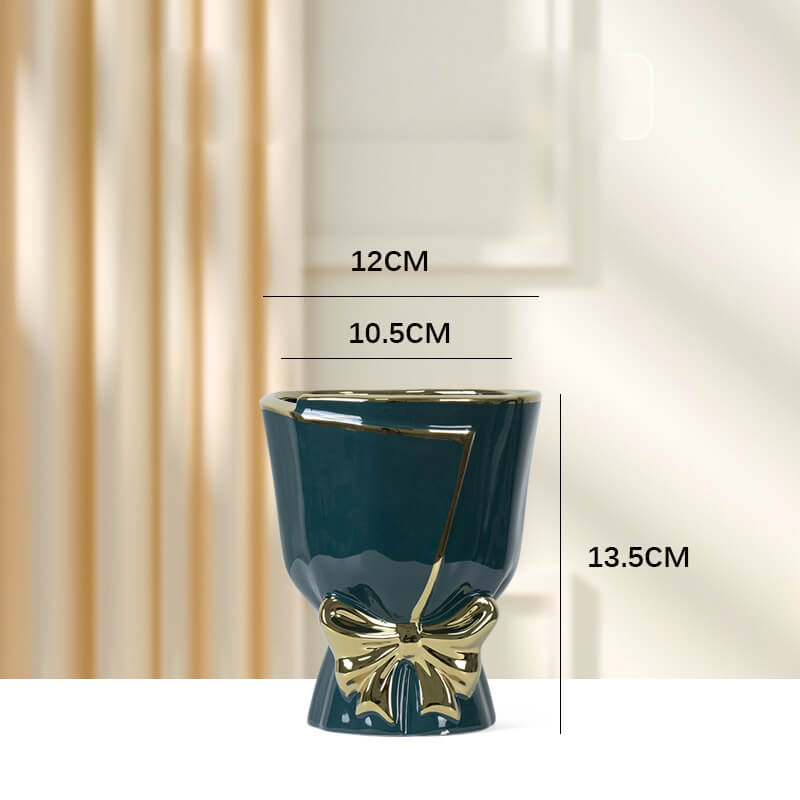Lighteme Gold Edge Bow Ceramic Vase