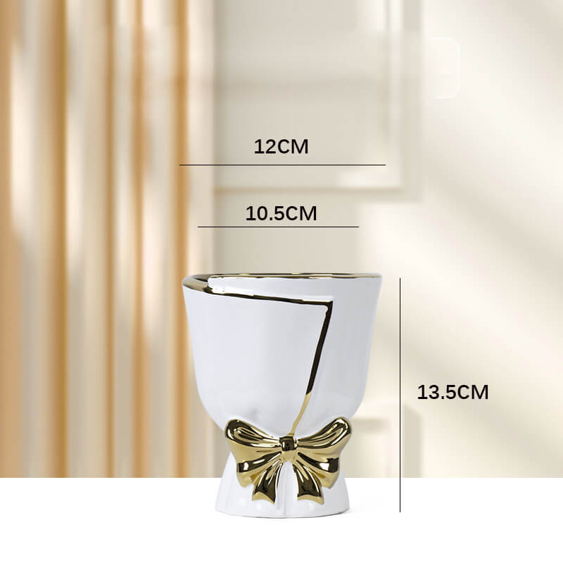 Lighteme Gold Edge Bow Ceramic Vase