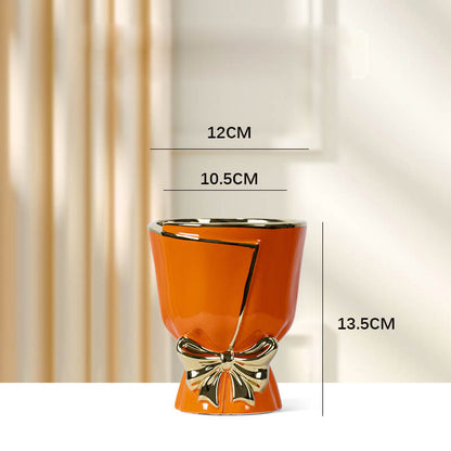Lighteme Gold Edge Bow Ceramic Vase