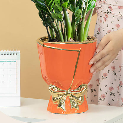 Lighteme Gold Edge Bow Ceramic Vase