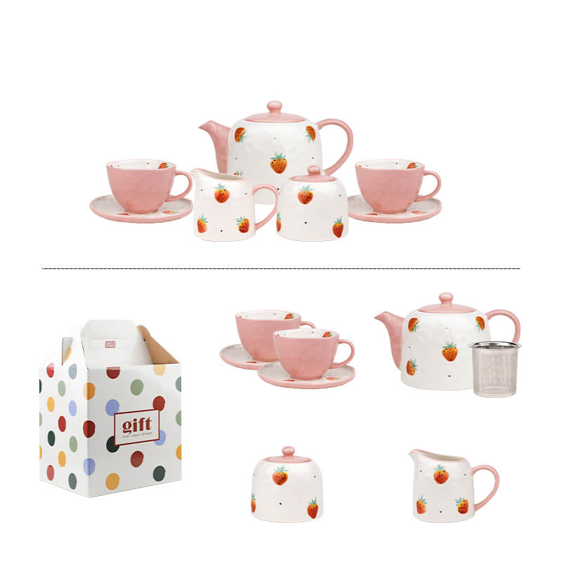 Lighteme Hand Painted Strawberry Ceramic Teapot Set