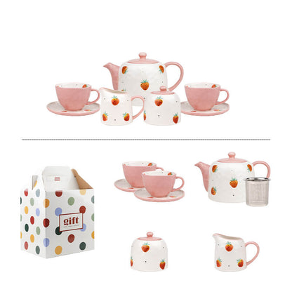 Lighteme Hand Painted Strawberry Ceramic Teapot Set