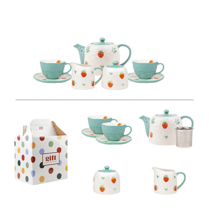 Lighteme Hand Painted Strawberry Ceramic Teapot Set