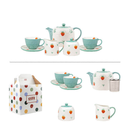Lighteme Hand Painted Strawberry Ceramic Teapot Set
