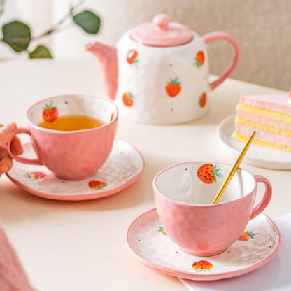 Lighteme Hand Painted Strawberry Ceramic Teapot Set