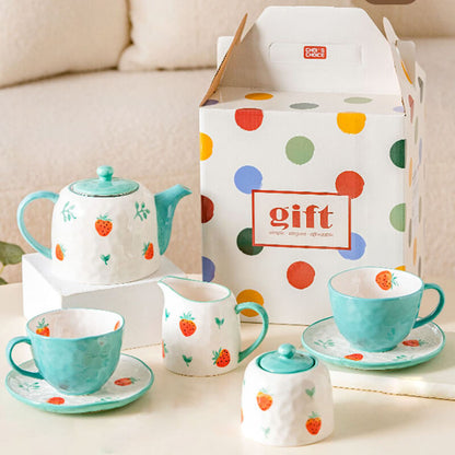 Lighteme Hand Painted Strawberry Ceramic Teapot Set