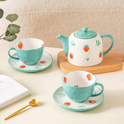 Lighteme Hand Painted Strawberry Ceramic Teapot Set