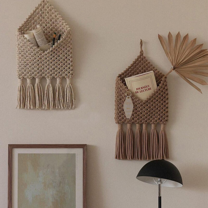 Lighteme Handwoven Tassel Storage Bag Wall Hanging