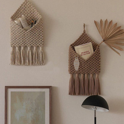 Lighteme Handwoven Tassel Storage Bag Wall Hanging