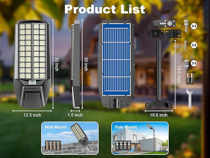 Lighteme 4000W Solar Street Light 7000K 800000LM Auto On/Off Dusk to Dawn IP67 Waterproof Motion Sensor