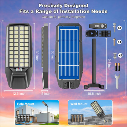 Lighteme 4000W Solar Street Light 7000K 800000LM Auto On/Off Dusk to Dawn IP67 Waterproof Motion Sensor