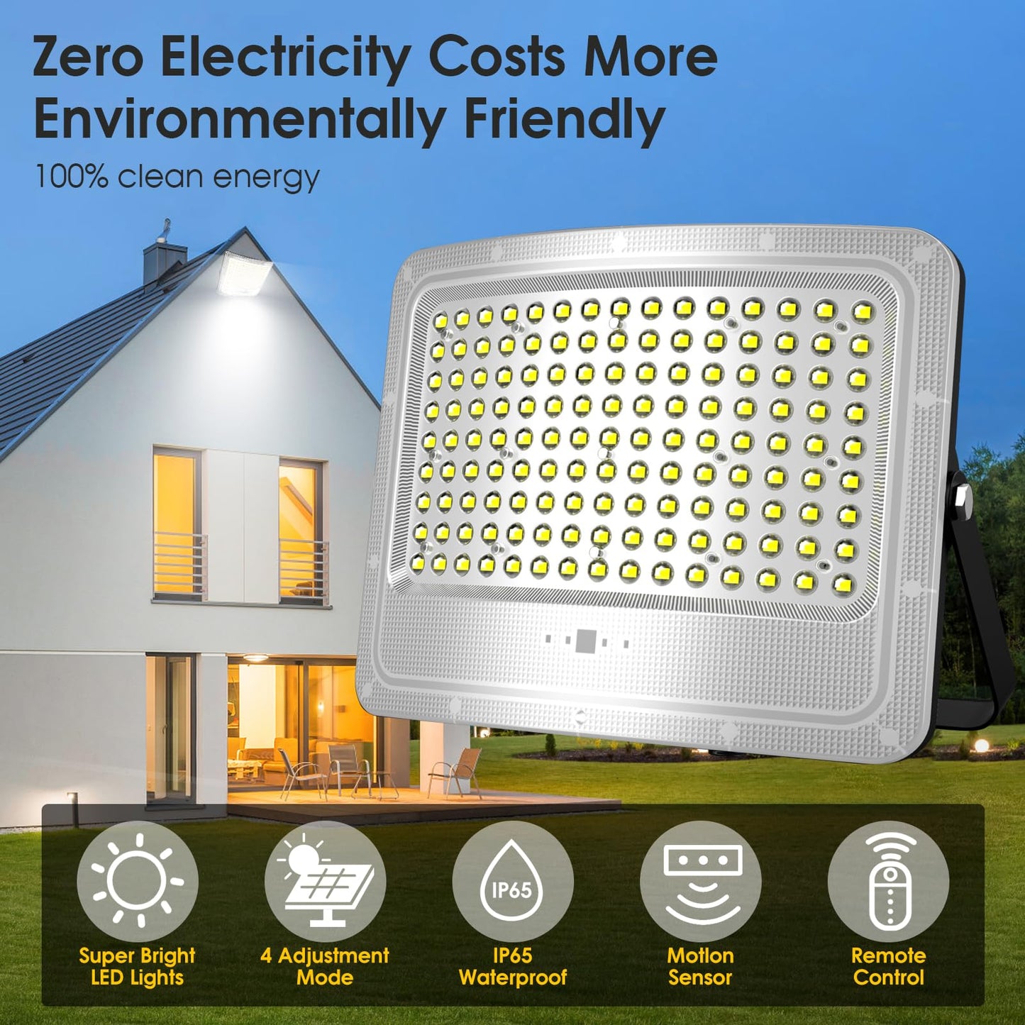 Lighteme 2000W LED Solar Flood Lights,242 LED Street Flood Light Waterproof with Remote Control and 16.4 Ft Cables