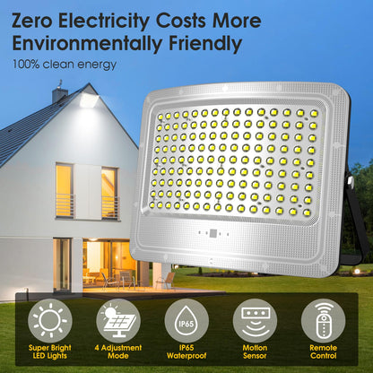 Lighteme 2000W LED Solar Flood Lights,242 LED Street Flood Light Waterproof with Remote Control and 16.4 Ft Cables