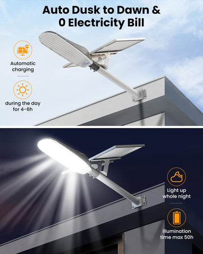 Lighteme 4000W Solar Street Lights Outdoor,400000LM Ultra-bright Solar Parking Lot Lights Dusk to Dawn,Heavy Duty Split Type