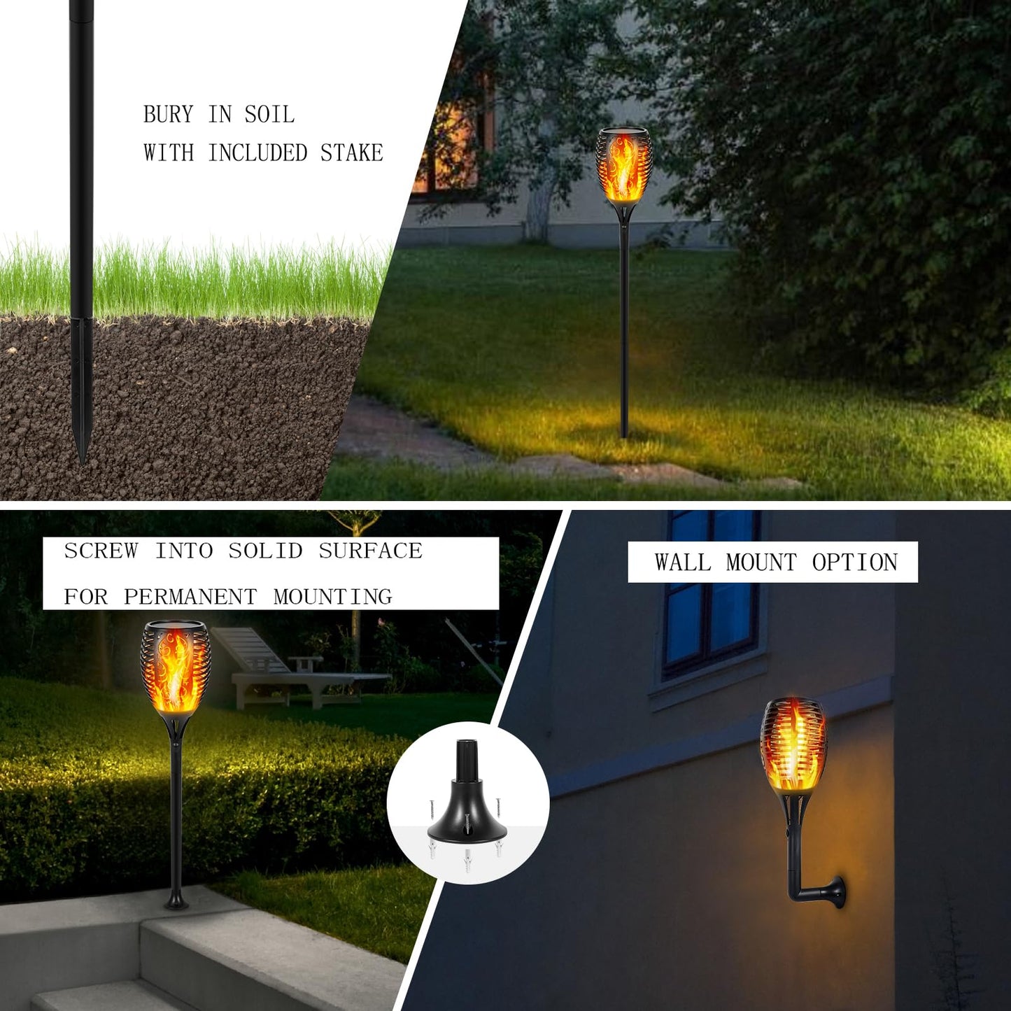 Lighteme Solar LED Flame Lamp Lawn Flame Flickering Torch Light Outdoor Fire 96 LED Lights 4 Pack