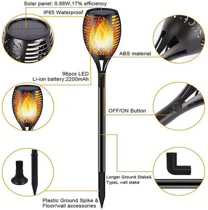 Lighteme Solar LED Flame Lamp Lawn Flame Flickering Torch Light Outdoor Fire 96 LED Lights 4 Pack