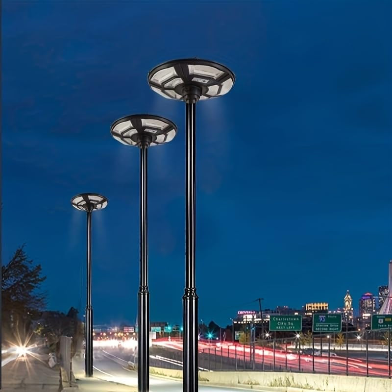 Lighteme 1500W Commercial Solar Flag Pole Outdoor Lamp Post Light with 98 inch Pole IP67 Waterproof With Remote