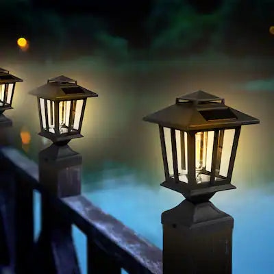 Lighteme Metal & Plastic Solar Post Lights 4X4 Outdoor, Waterproof Fence Post Lights 2 Pack