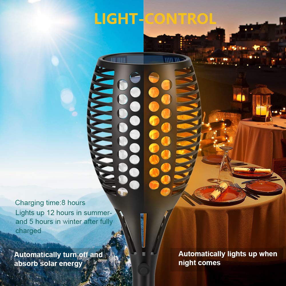 4-Pack Lighteme Solar Flickering Flames Torch Lights Outdoor Dusk to Dawn Auto On/Off 43 Inch