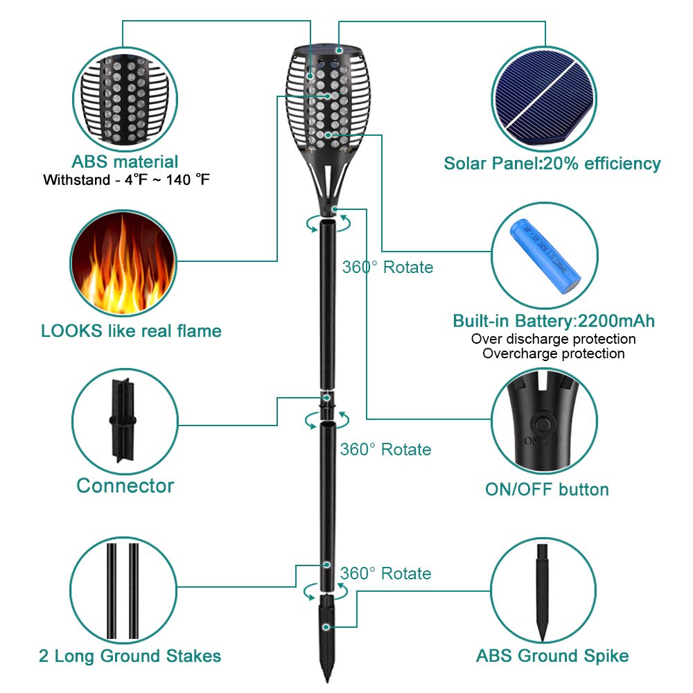 4-Pack Lighteme Solar Flickering Flames Torch Lights Outdoor Dusk to Dawn Auto On/Off 43 Inch