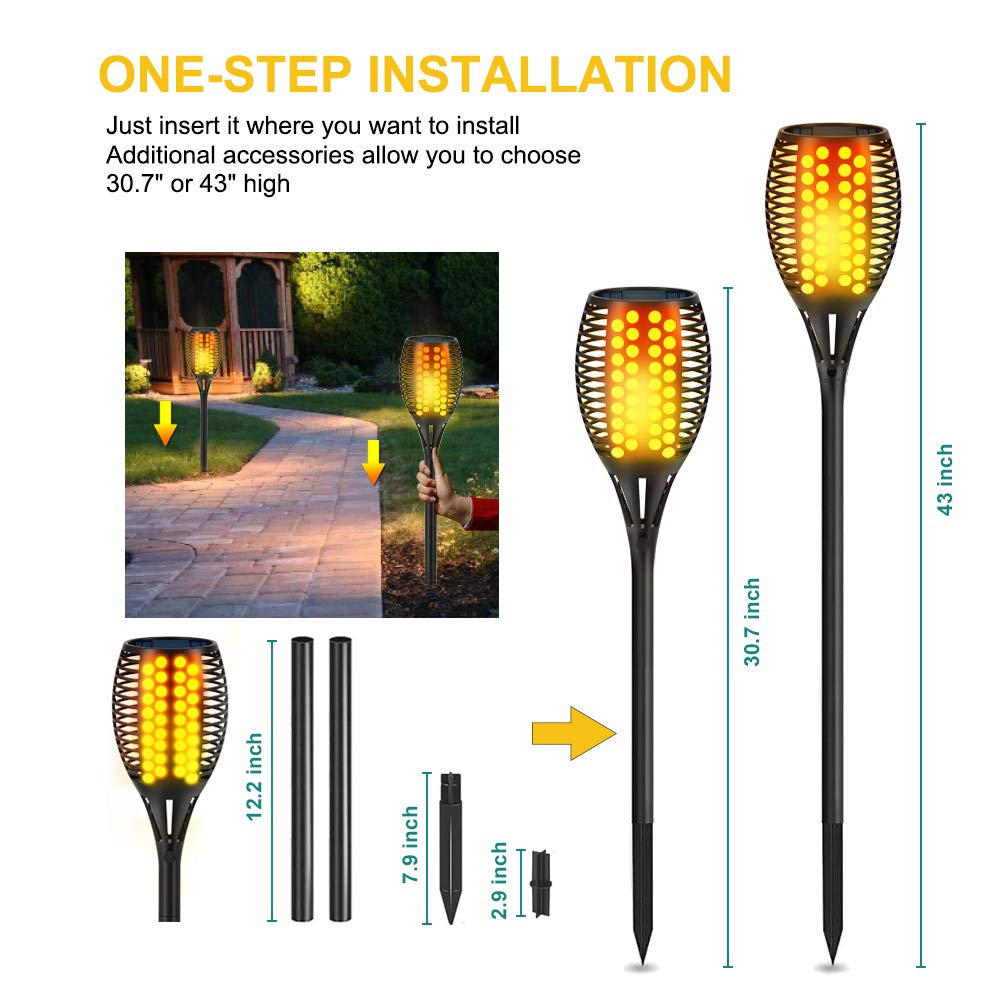 4-Pack Lighteme Solar Flickering Flames Torch Lights Outdoor Dusk to Dawn Auto On/Off 43 Inch