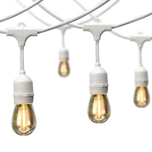 Lighteme 48FT Outdoor LED String Lights Plug-In - 24 Shatter Resistant and Waterproof Bulbs - Commercial Grade - UL Listed Heavy Duty Wire