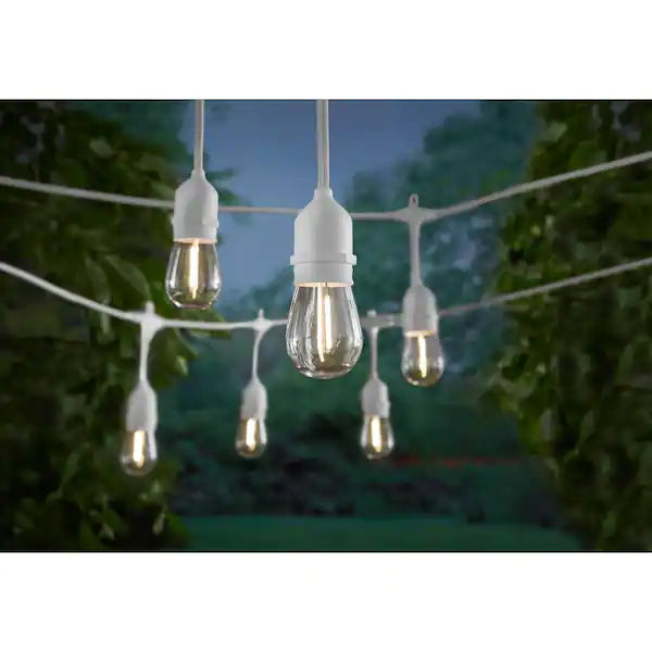 Lighteme 48FT Outdoor LED String Lights Plug-In - 24 Shatter Resistant and Waterproof Bulbs - Commercial Grade - UL Listed Heavy Duty Wire