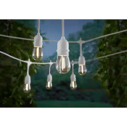 Lighteme 48FT Outdoor LED String Lights Plug-In - 24 Shatter Resistant and Waterproof Bulbs - Commercial Grade - UL Listed Heavy Duty Wire
