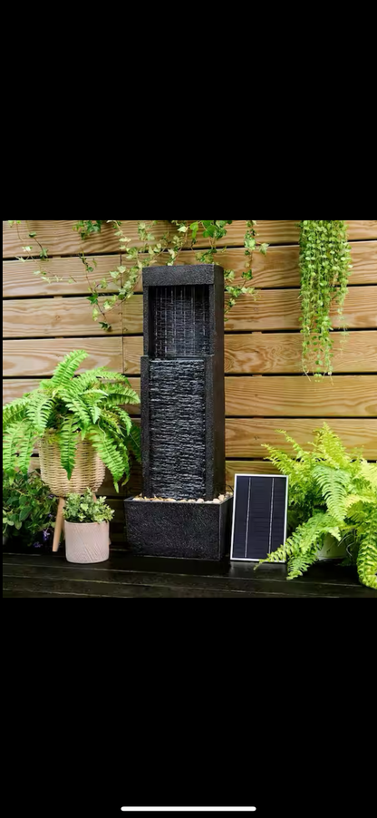 Lighteme Solar-Powered Waterfall Fountain with LED Lights, 38'' Tall Outdoor Gray Slate