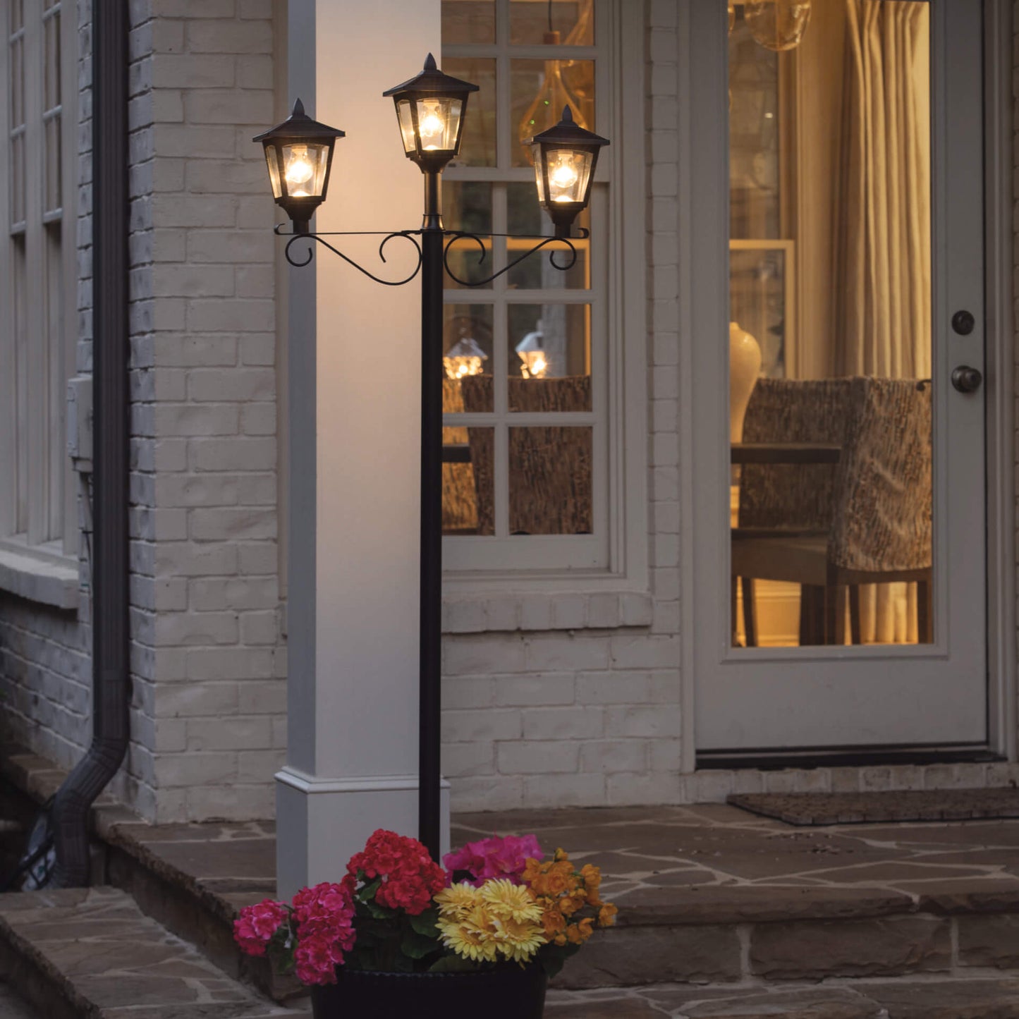 Lighteme 3 Fixture Outdoor Solar LED Lamp Post With 50 Lumen - 72Inch